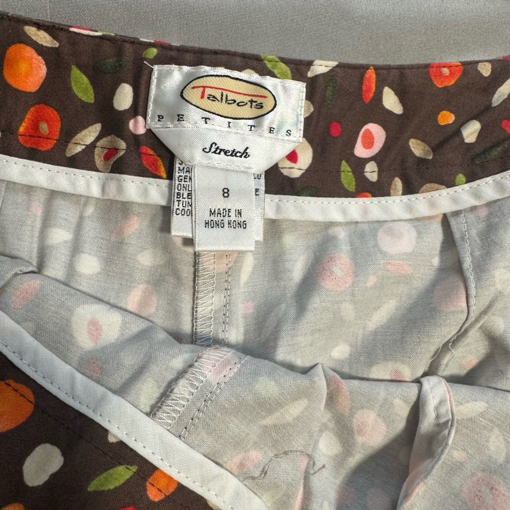 Talbots Petites Brown Floral Cropped Pants Size 8P Stretch - Picture 6 of 7